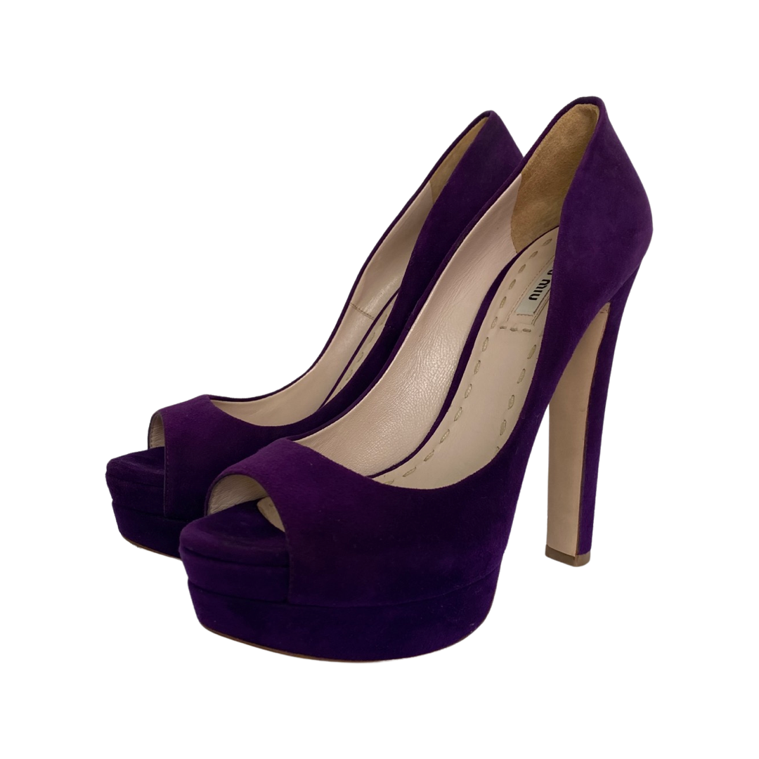Miu Miu Purple Suede Peep Toe Platform Pumps Size 38