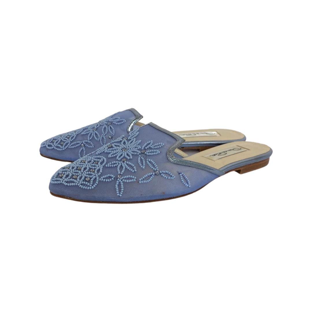 Oscar de la Renta Elsa Embroidered Light Blue Mule Slide Size 37.5