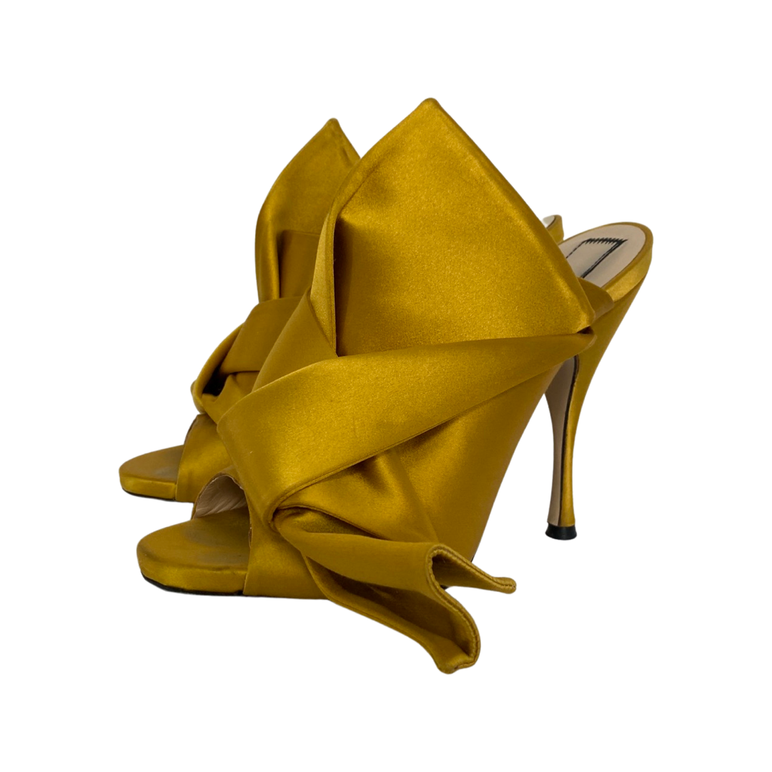 N21 Yellow Satin Raso Knot Peep Toe Mules Size 39