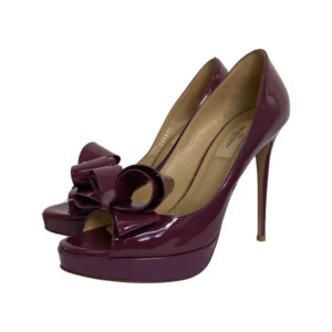 Valentino Purple Patent Leather Bow Peep Toe Platform Pumps Size 37.5