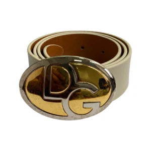 Dolce & Gabbana Beige Grained Leather Logo Buckle Belt 75 CM