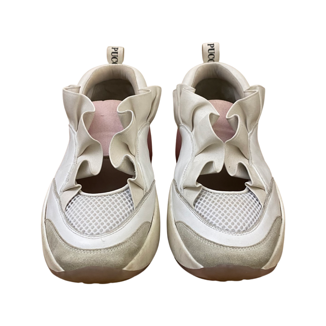 Emilio Pucci White Leather Jungle Joy Ruffled Sneakers Size 39