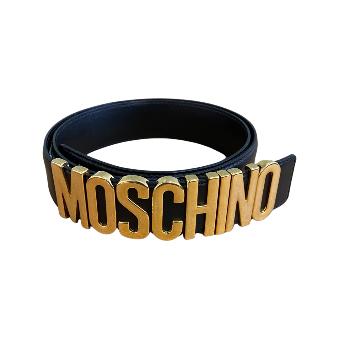 Moschino Black Leather Logo Buckle Belt