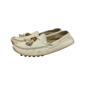 Gucci Beige Leather Tassle Slip On Loafers Size 40
