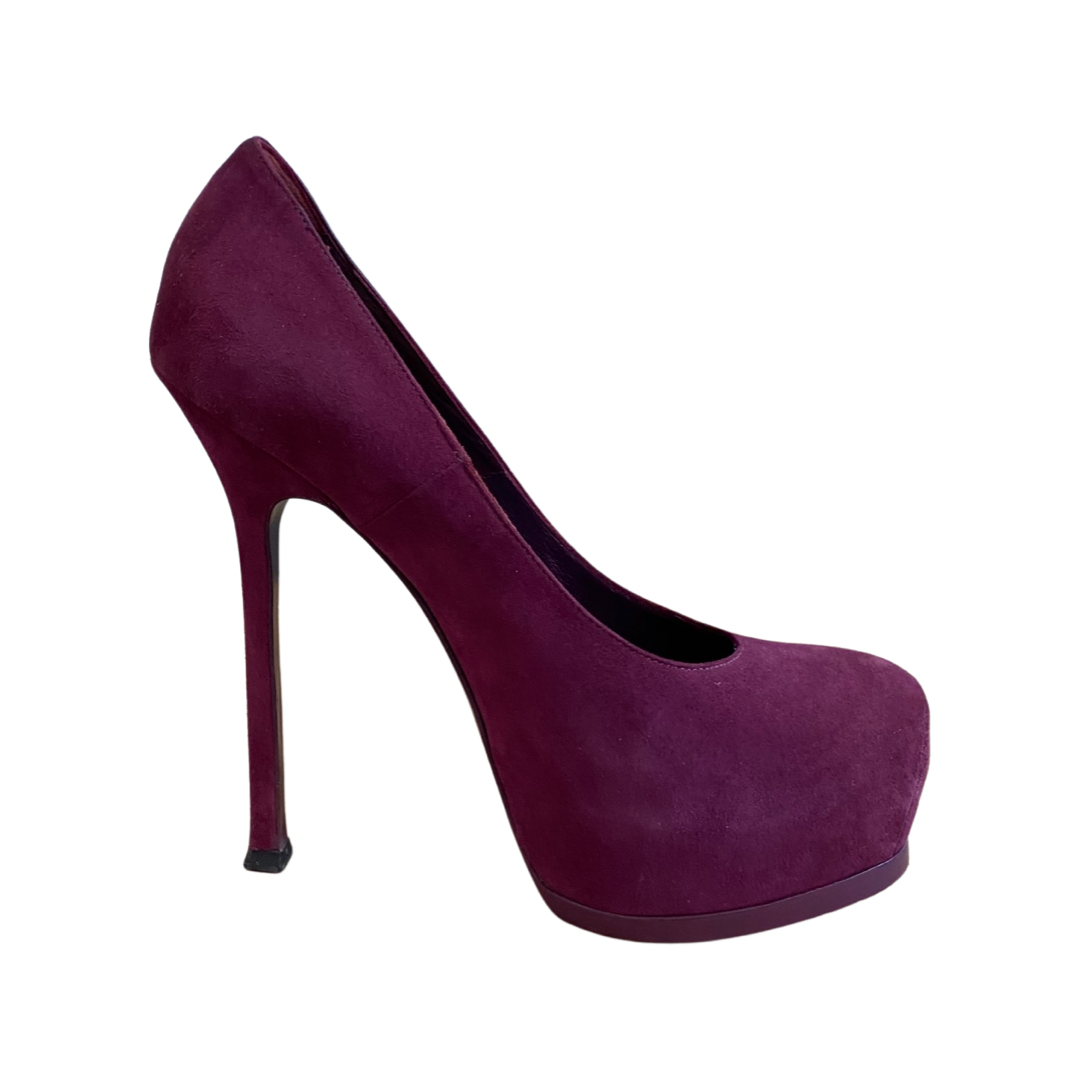 Saint Laurent Purple/Magenta Suede Leather Tribtoo Platform Pumps Size 38.5