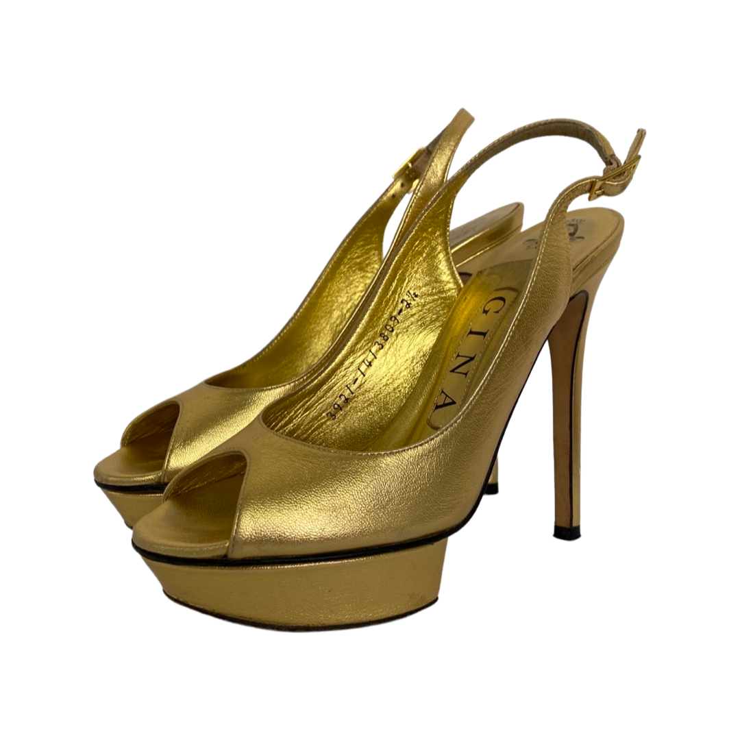 Gina Metallic Gold Leather Slingback Open Toe Sandals Size 35