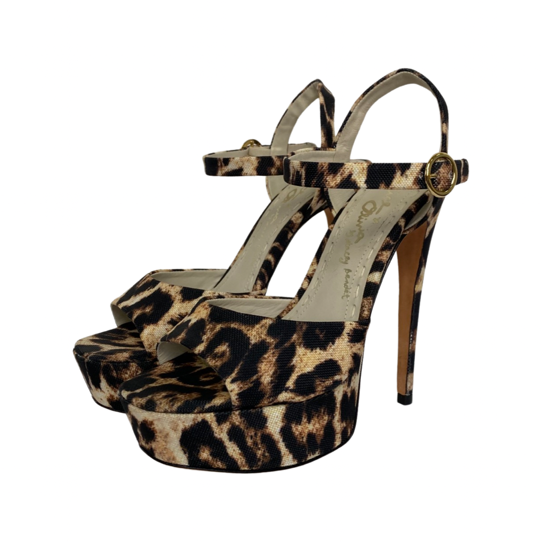 Alice + Olivia Leopard Print Canvas Platform Sandals Size 38