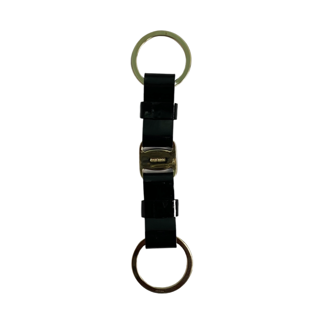 Salvatore Ferragamo Black Patent Vara Bow Key Chain