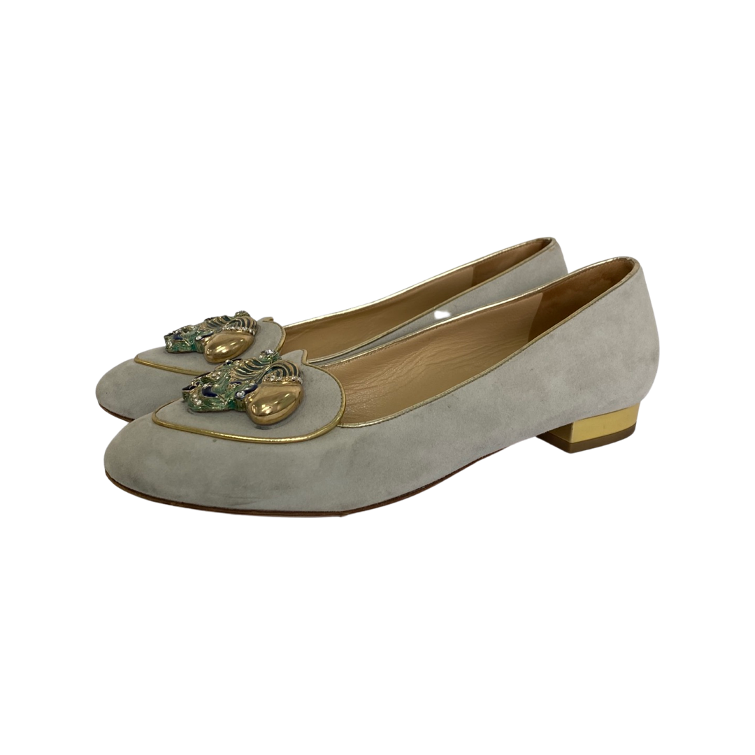 Charlotte Olympia Lime Green Suede Gemini Smoking Slippers Size 38