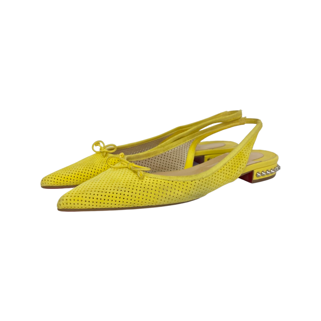 Christian Louboutin Yellow Spiked Perforated Suede Hall 20 Sandals Size 41