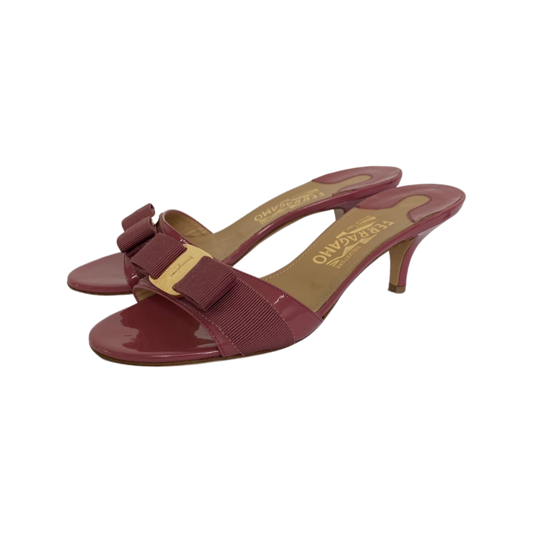 Salvatore Ferragamo Pink Patent Leather and Canvas Glory Bow Sandals Size 37
