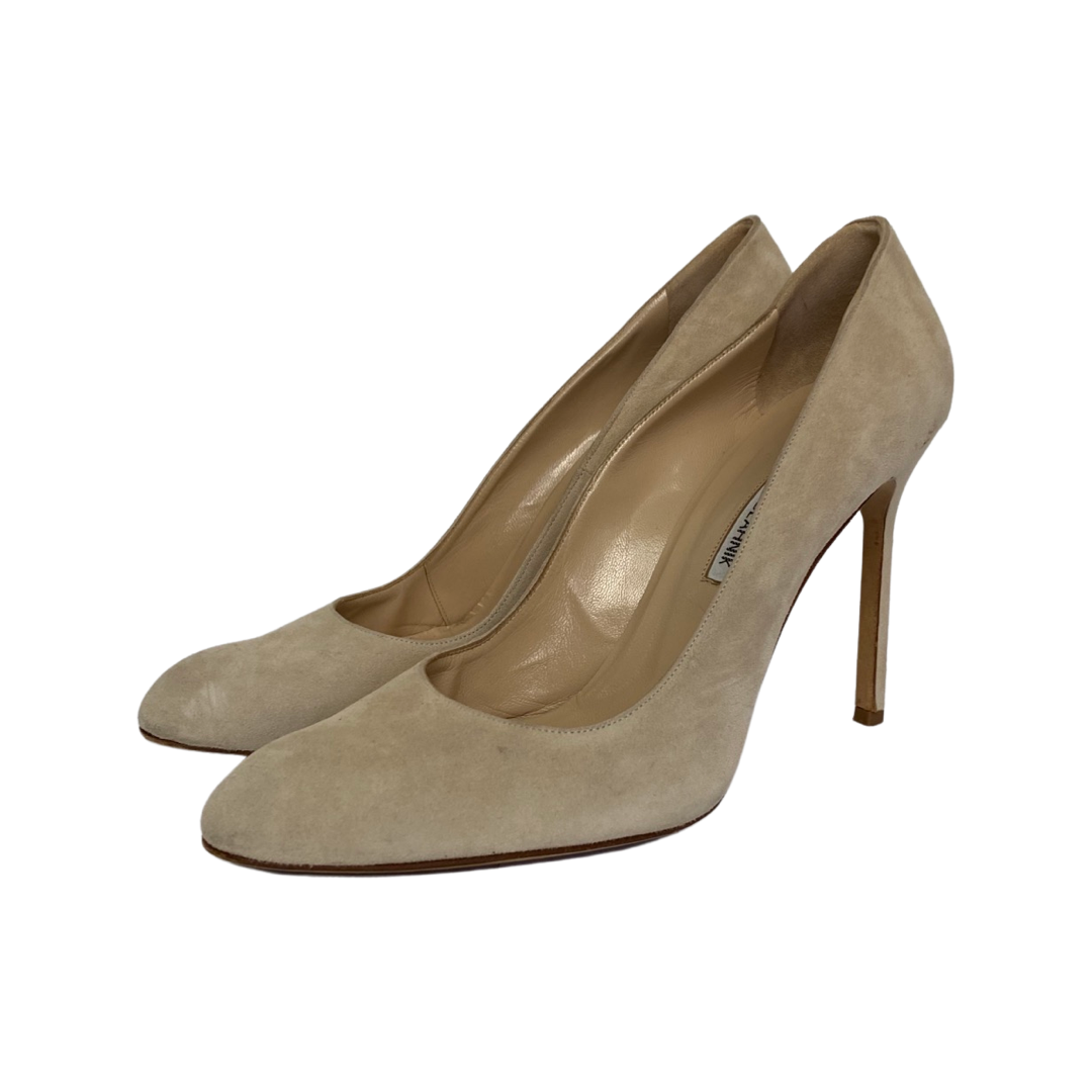 Manolo Blahnik Beige Suede BB Round Toe Pumps Size 40.5