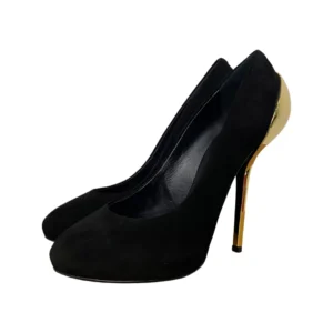 Giuseppe Zanooti Black Suede Colorblock Pattern Slingback Round Toe Pumps Size 38.5