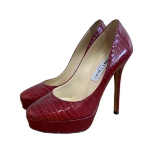 Jimmy Choo Red Lizard Embossed Leather Cosmic Platform Pumps Size 35