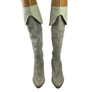 Chloe Light Green/Brown Suede and Leather Knee Length Boots Size 37.5