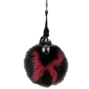 Fendi Black/Red Lambskin Fox Fur Super Karlito Karl Lagerfeld Pom Pom Bag Charm
