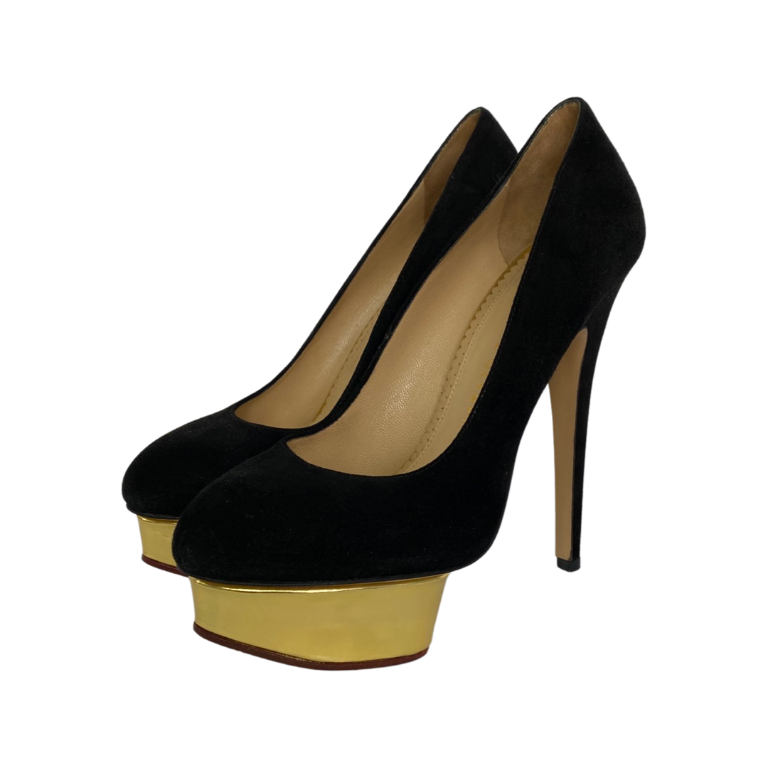 Charlotte Olympia Black Suede Dolly Platform Pumps Size 38