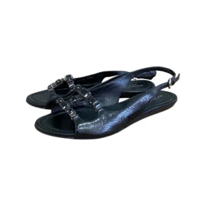 Sergio Rossi Black Crystal Embellished Patent Leather Flats Size 36.5
