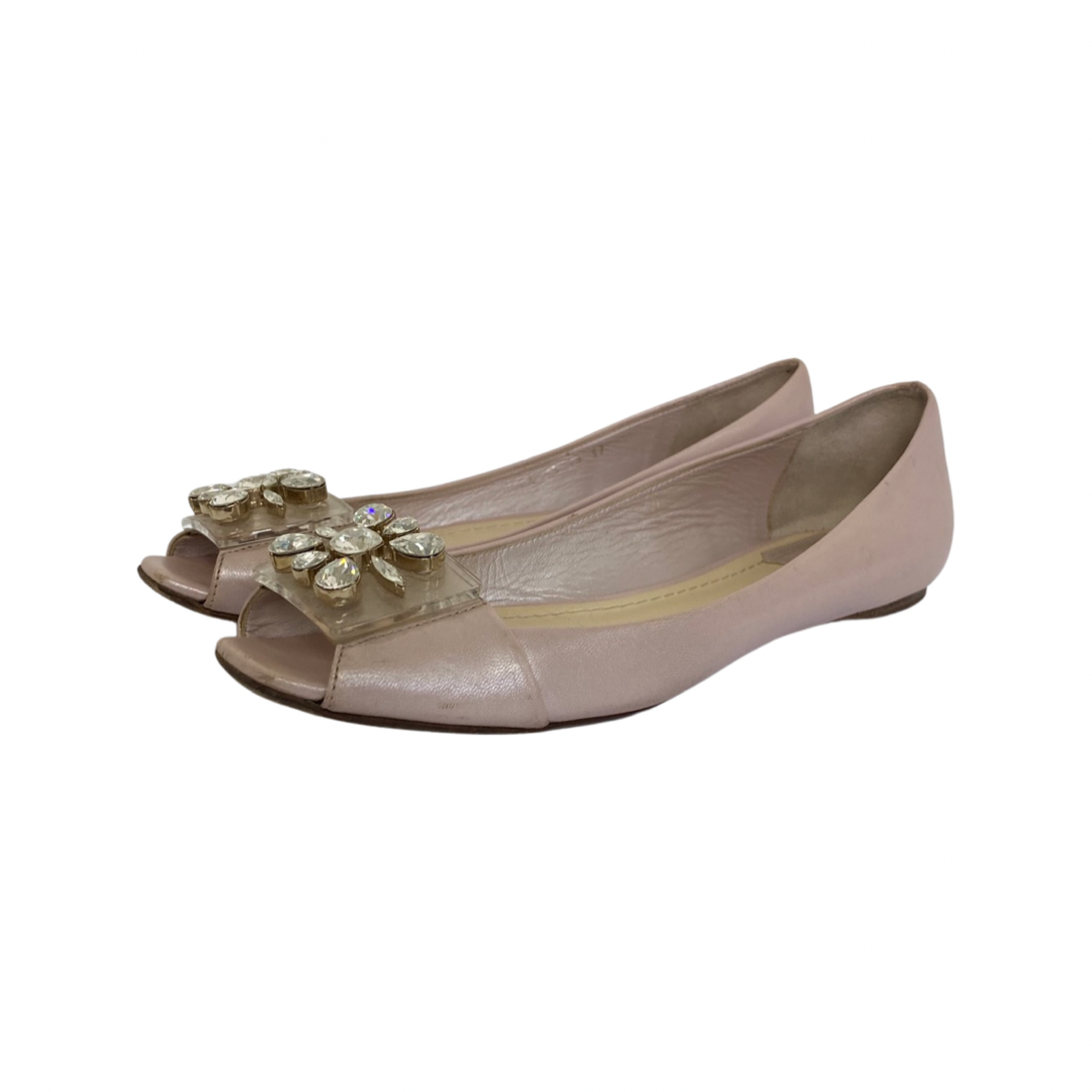 Dior Pink Crystal Embellished Peep Toe Flats Size 37