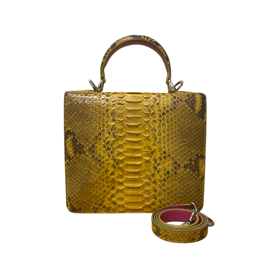 S'uvimol Bi Color (Yellow Python and Fuchsia Interior) Square F Top Handle Bag