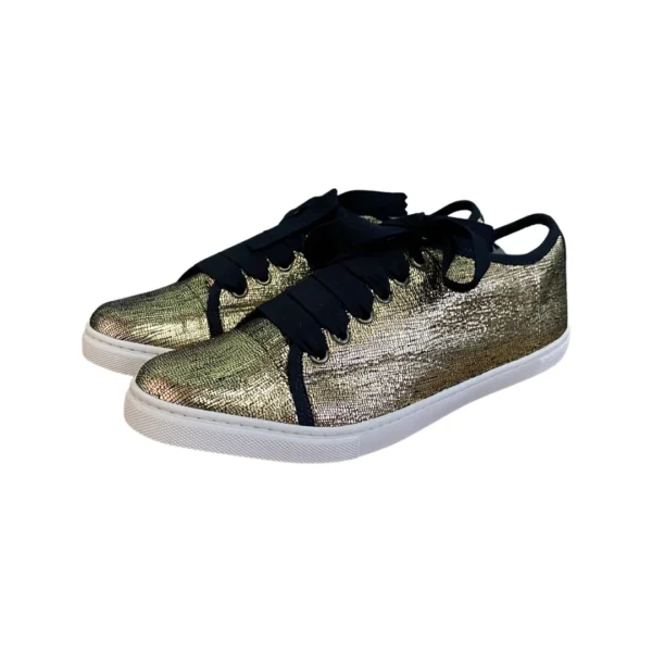 Lanvin Metallic Glitter Fabric Low Top Sneakers Size 39