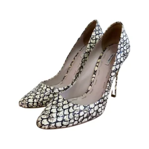 Miu Miu Black and White Printed Leather Pointed Pumps Size 37.5