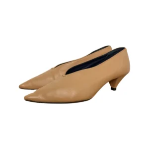 Celine Beige Leather V Neck Pointed Toe Pumps Size 39.5