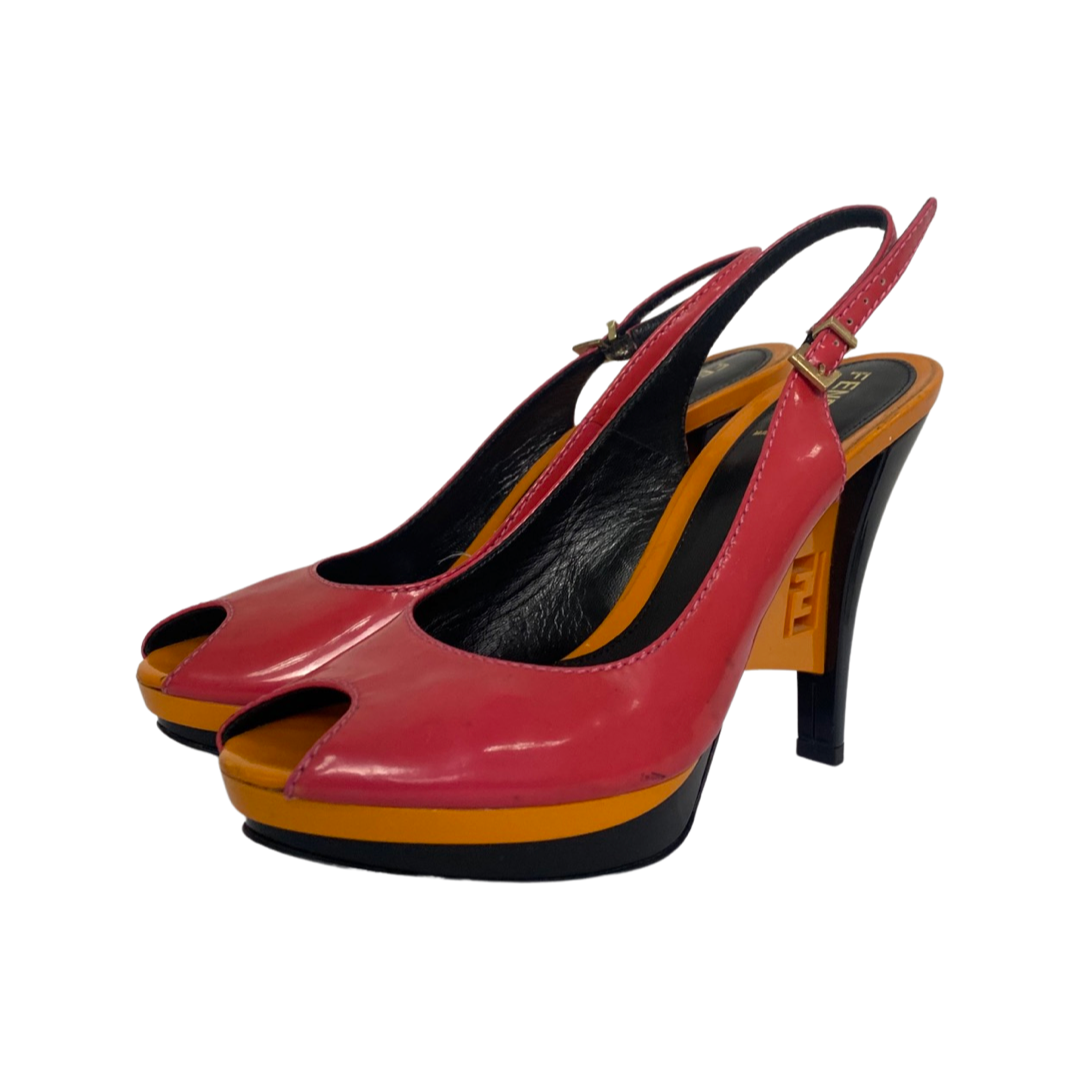 Fendi Tri Color Platform Slingback Sandals Size 38