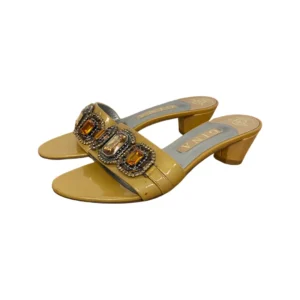 Gina Yellow Patent Leather Crystal Embellished Open Toe Mule Size 39
