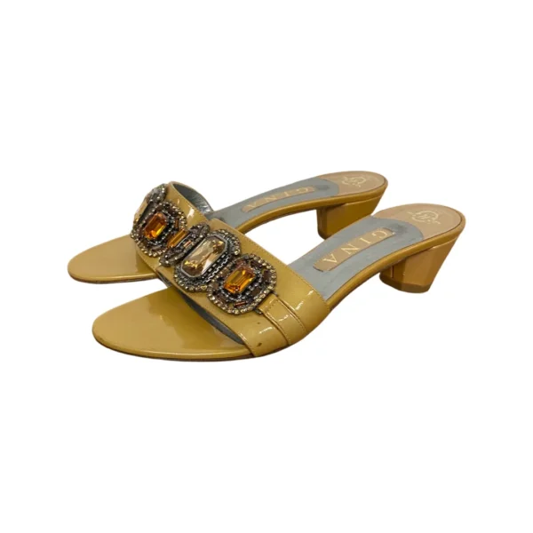 Gina Yellow Patent Leather Crystal Embellished Open Toe Mule Size 39