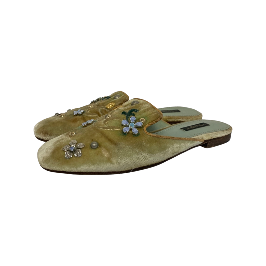 Dolce & Gabbana Light Green Velvet Jackie Mules Size 37