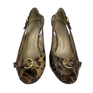 Stuart Weitzman Leopard Print Leather Peep Toe Sandals Size 37