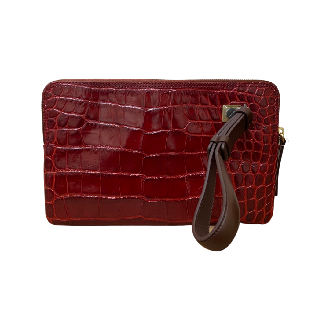 Lanvin Red Croc Embossed Large Zipped Clutch