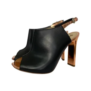Pollini Black Leather Peep Toe Slingback Sandals Size 36.5