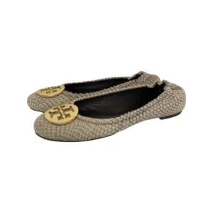 Tory Burch Reva Snake Print Leather and Calfskin Ballet Flats Size 38.5