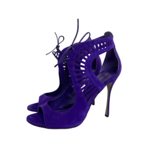 Sergio Rossi Purple Suede Cutout Leather Open Toe Sandals Size 38.5