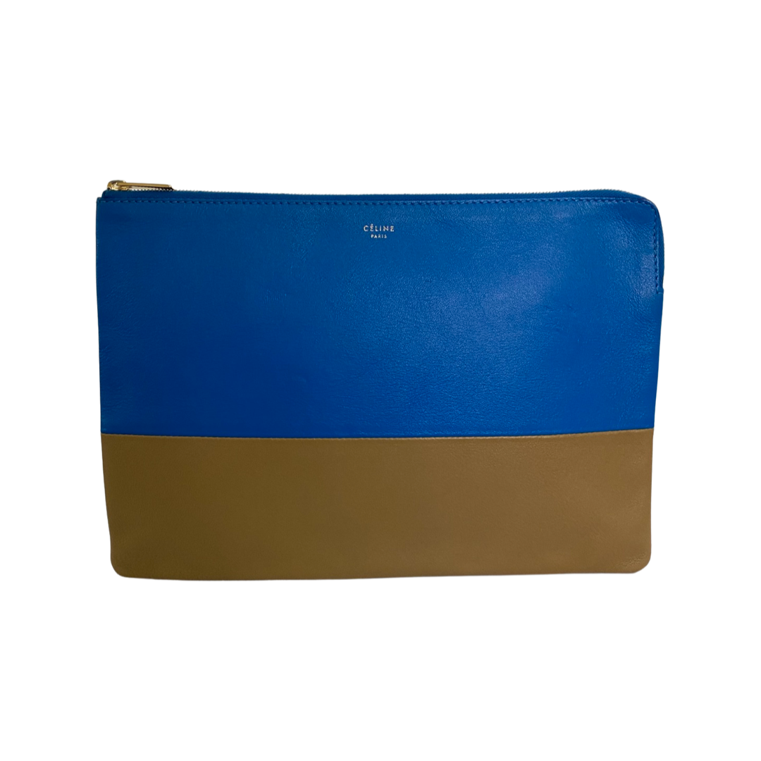 Celine Bicolor Blue/Beige Leather Clutch Bag
