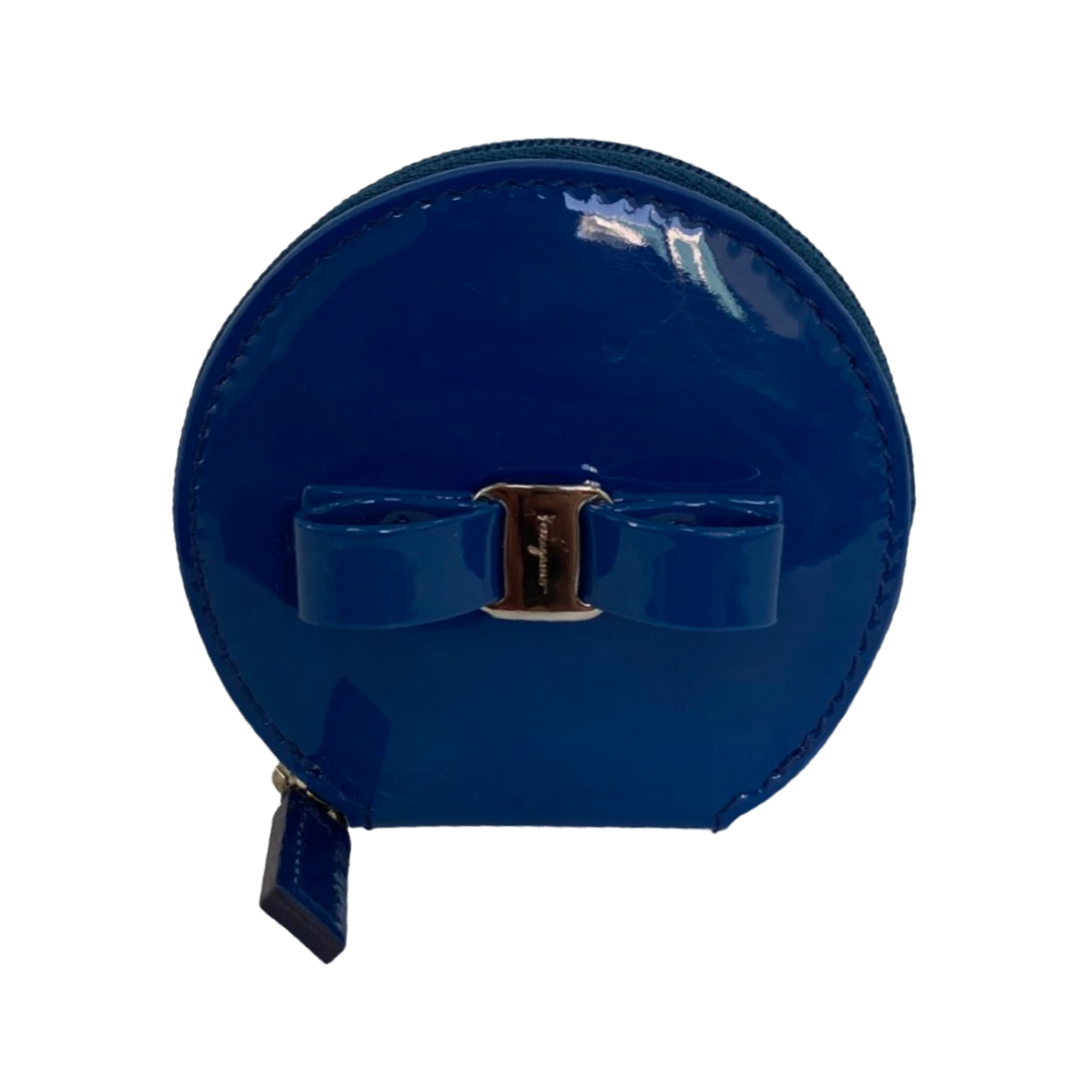 Salvatore Ferragamo Blue Patent Leather Round Coin Purse