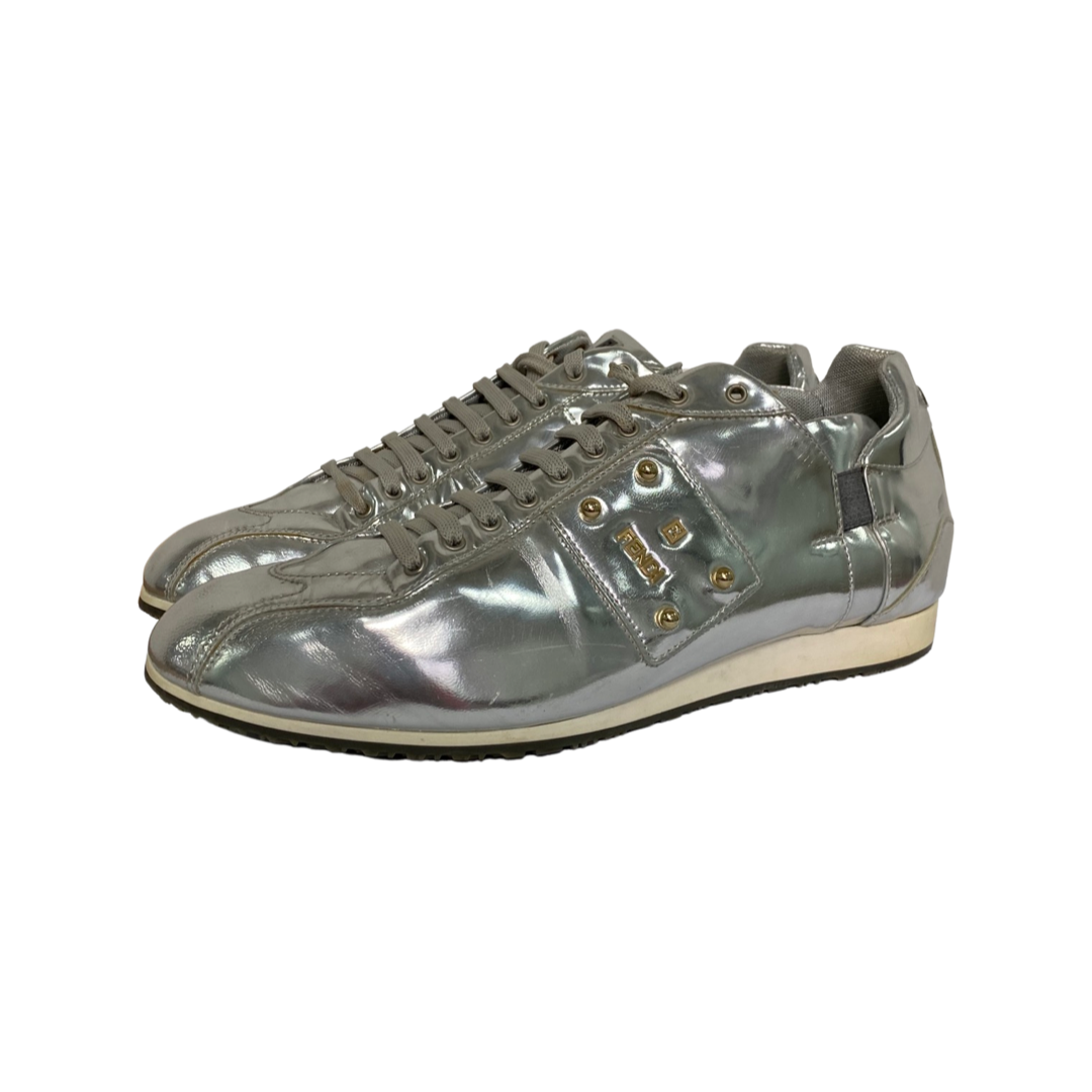Fendi Metallic Silver Calfskin Argento Sneakers Size 42