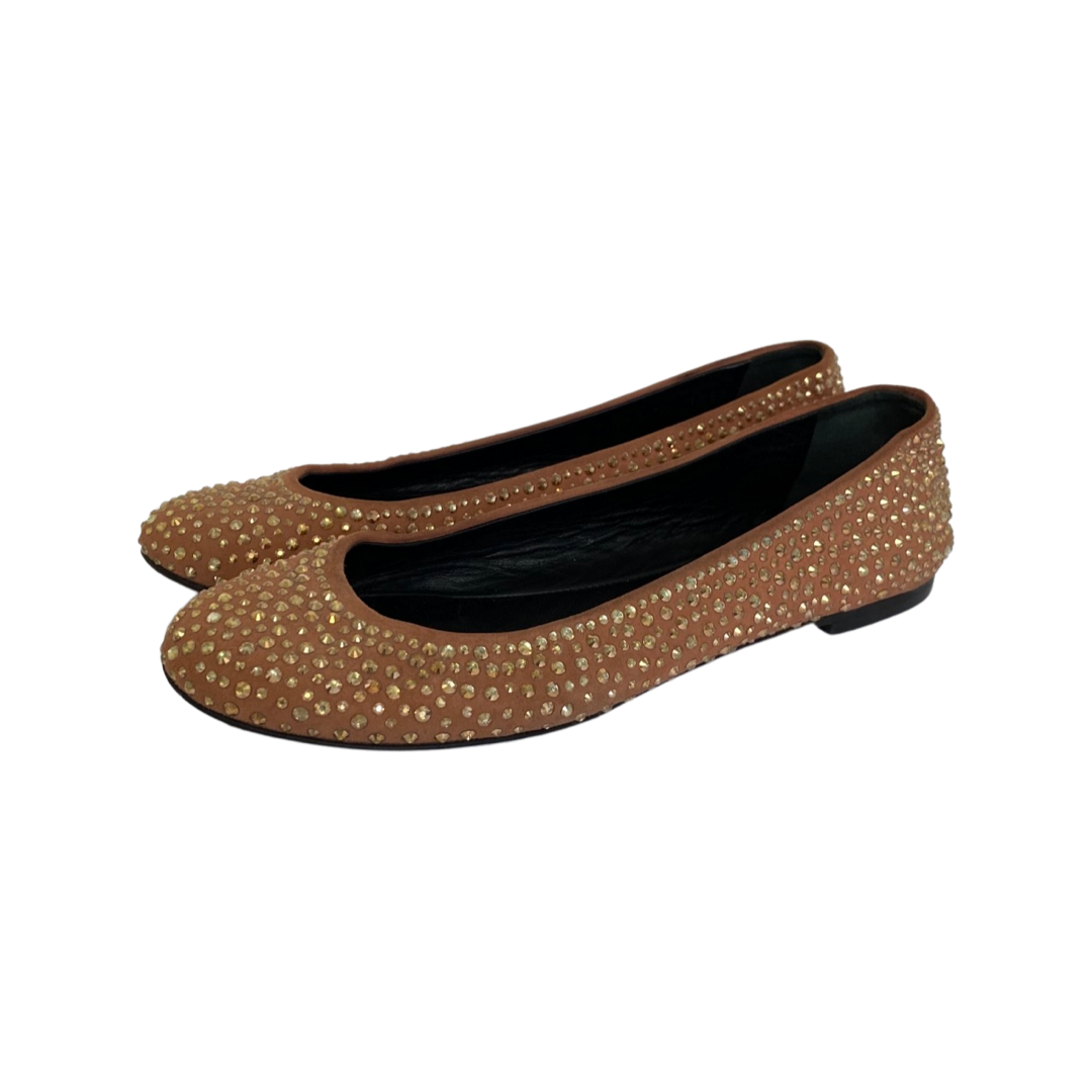 Giuseppe Zanotti Pink Leather Crystal Embellished Ballet Flats Size 37.5