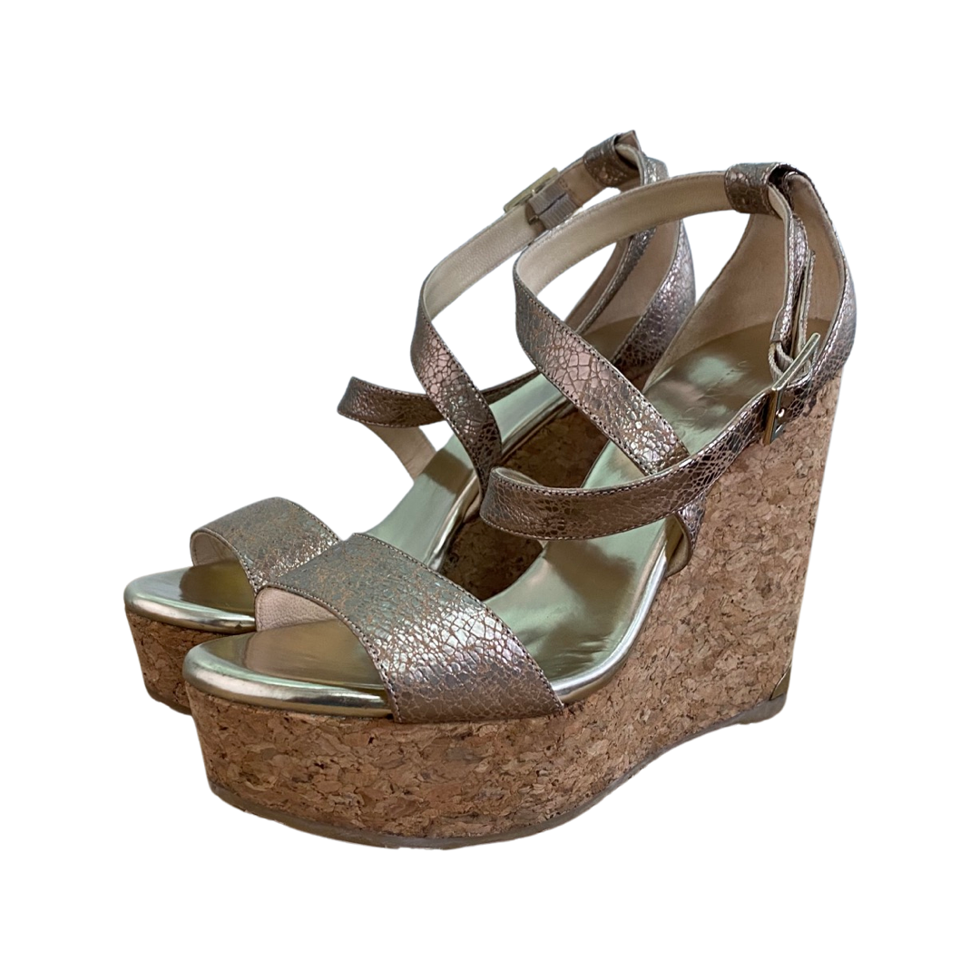 Jimmy Choo Bronze Leather Cork Wedge Size 38
