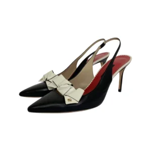 Carolina Herrera Black Leather Bow Detail Pointed Toe Slingback Sandals Size 41