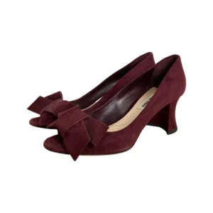 Miu Miu Maroon Suede Leather Bow Embellished Calzature Donna Pumps Size 37