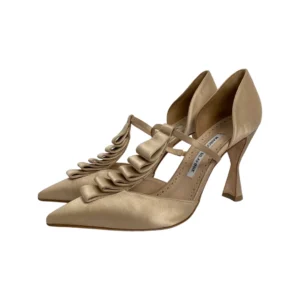 Manolo Blahnik Light Gold Satin M Quirinal Pumps Size 37.5