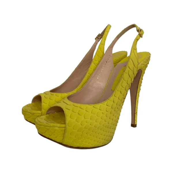 Gina Yellow Python Leather Peep Toe Platform Slingback Sandals Size 40