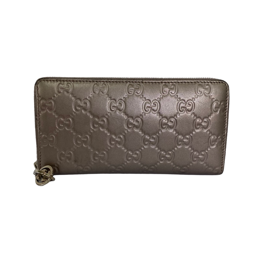 Gucci Bronze Guccissima Leather Zip Around Wallet