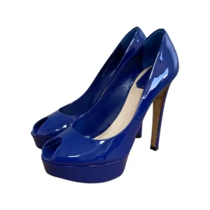 Dior Dark Blue Patent Leather Peep Toe Platform Pumps Size 38.5