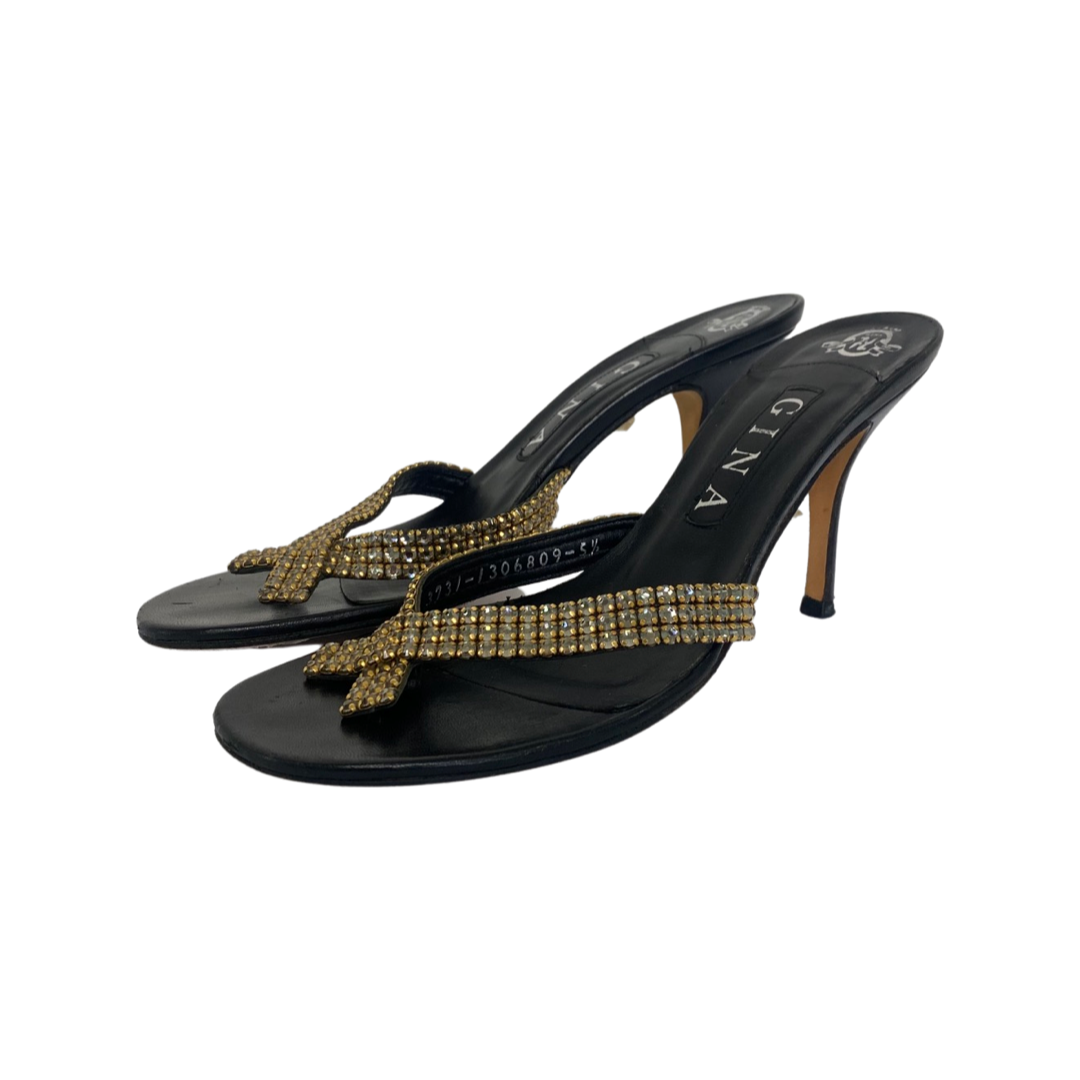 Gina Black Leather Crystal Embellished Mule Size 38.5