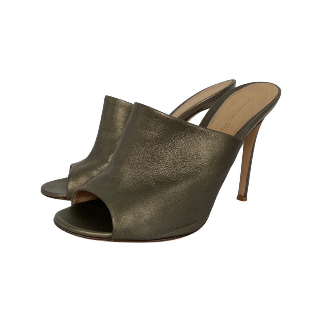Gianvito Rossi Bronze Leather Peep Toe Mules Size 38
