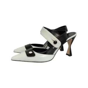 Manolo Blahnik White & Black Leather M Zoilos Sandals Size 38.5